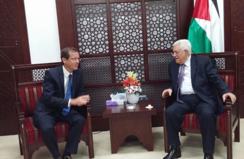 Opposition leader Isaac Herzog meets Palestinian Authority President Mahmoud Abbas in Ramallah (photo credit: OFFICE OF ISAAC HERZOG (LABOR))