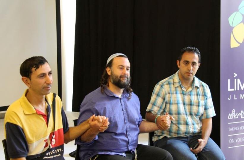 (From L) Ra'ed Hashimeh, Eliyahu McLean, and Rev. Daniel at Limmud JLM (photo credit: DANIEL V. RAWLINGS)