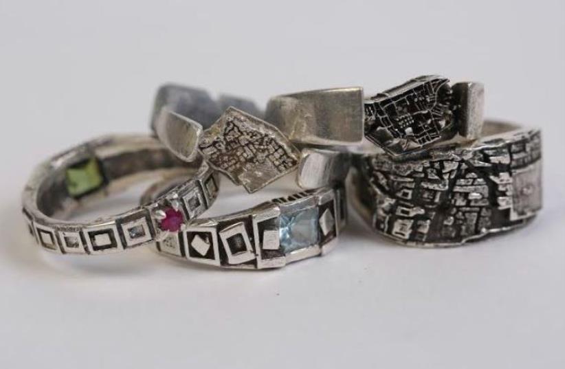 (left to right) Rings depicting Jerusalem, Berlin and Istanbul (photo credit: Courtesy)