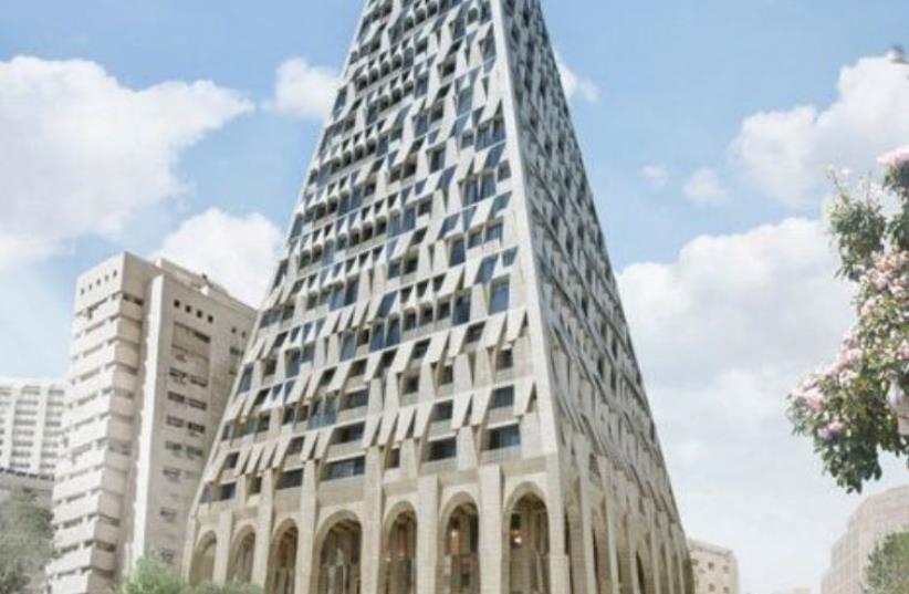 The ‘pyramid tower’ on the Agrippas Street pedestrian mall, designed by New York-based ‘starchitect’ Daniel Libeskind in conjunction with local architect Yigal Levi (photo credit: Courtesy)