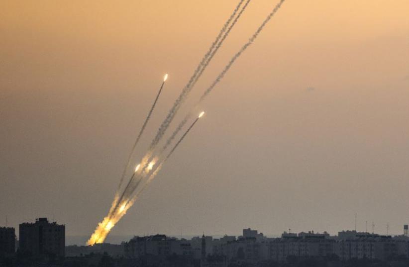 Rockets fired from the Gaza Strip into Israel, July 13, 2014 (photo credit: JACK GUEZ / AFP)