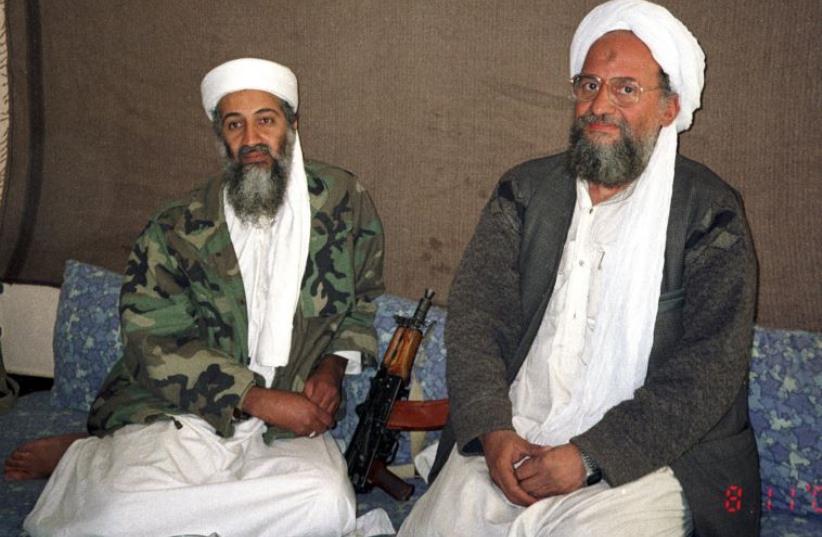 Osama bin Laden (L) sits with his adviser and purported successor Ayman al-Zawahri (photo credit: REUTERS)