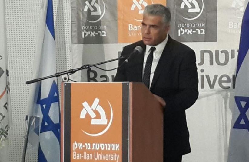 Yesh Atid chairman Yair Lapid speaks at Bar-Ilan University (photo credit: Courtesy)