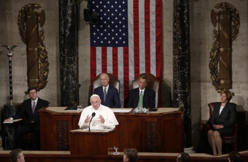 Pope Francis addresses a joint meeting of the US Congress in the House Chamber on Capitol Hill in Washington  (photo credit: REUTERS)