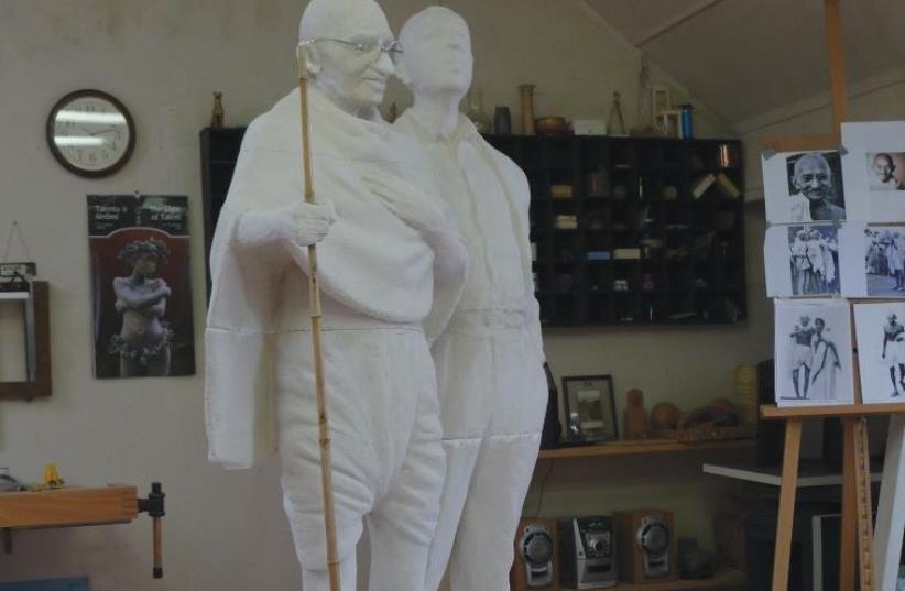 THE STATUES of Mahatma Gandhi and Hermann Kallenbach due to be unveiled on October 2 (photo credit: COURTESY LAIMONAS TALAT-KELPSA AND AVSHALOM LEVI)
