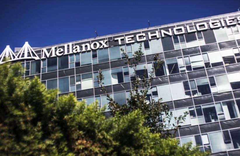 The logo of Mellanox Technologies is seen on one of its office buildings in Yokneam (photo credit: REUTERS)