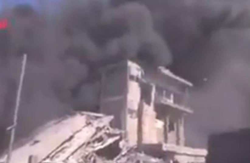 Screenshot of footage circulated on Arab social media purporting to show the aftermath of Russian airstrikes in Syria (photo credit: ARAB MEDIA)