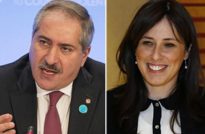 Jordanian Foreign Minister Nasser Judeh (L) and Israeli Deputy Foreign Minister Tzipi Hotovely (photo credit: REUTERS,AFP PHOTO)