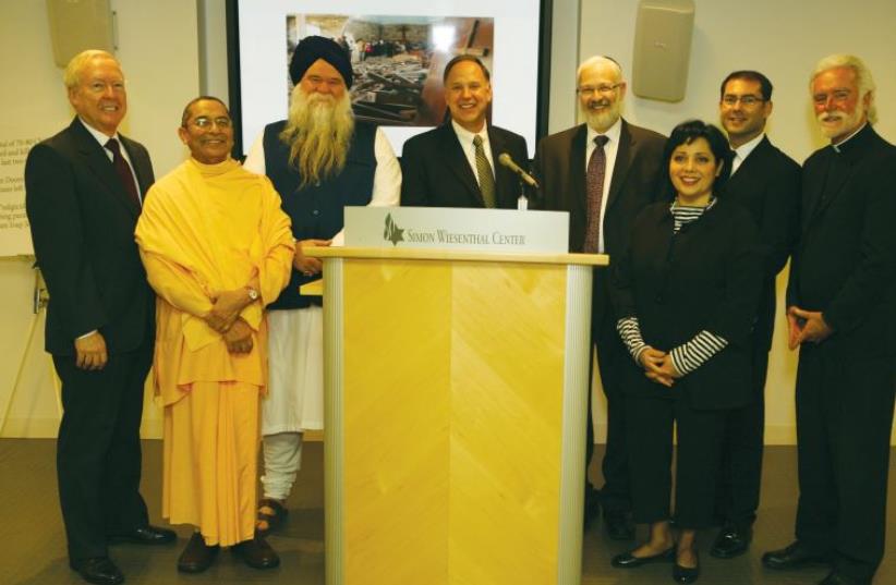 Spiritual leaders from Christianity, Bahai, Islam and Judaism gather at the Simon Wiesenthal Center in Los Angeles for an interfaith dialogue (photo credit: BART BATHOLOMEW)