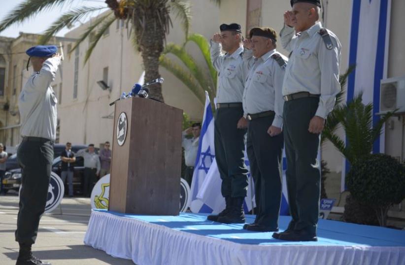 Changing-of-the-guard ceremony to welcome the new OC Southern Command, Maj.-Gen. Eyal Zamir. (photo credit: IDF SPOKESMAN’S UNIT)