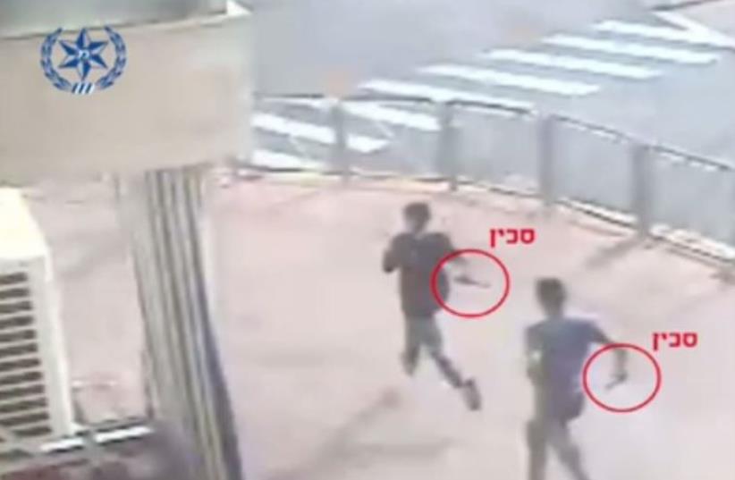 Footage of the teen terrorists behind the Pisgat Ze'ev terror attack in Jerusalem on October 12, 2015 (photo credit: ISRAEL POLICE)
