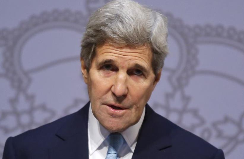 US Secretary of State John Kerry at the Foreign Ministry in Madrid, Spain, October 19, 2015 (photo credit: REUTERS)