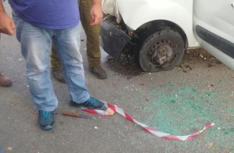 Knife at the scene of vehicular terror attack at Gush Etzion Junction (photo credit: MAGEN DAVID ADOM)