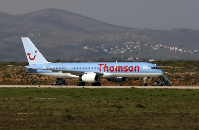 The British Boeing 757-200 operated by Thomson Airways is seen at Athens International airport in Spata (photo credit: AFP PHOTO)