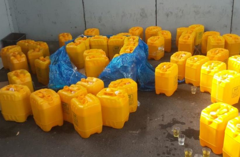 Containers of chemicals confiscated en route to Gaza (photo credit: CROSSINGS AUTHORITY, DEFENSE MINISTRY)