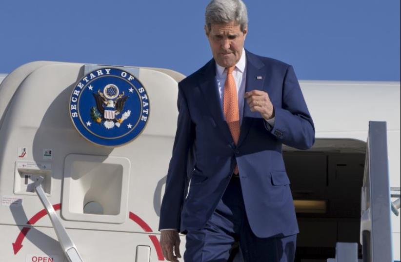 US Secretary of State John Kerry arrives in Tel Aviv, Israel (photo credit: REUTERS)