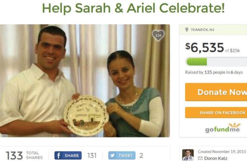 The gofundme page for people to attend the wedding of Sarah Litman and Ariel Beigle (photo credit: GOFUNDME.COM)