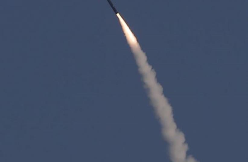 An "Arrow 3" ballistic missile interceptor is seen during its test launch near Ashdod (photo credit: REUTERS)
