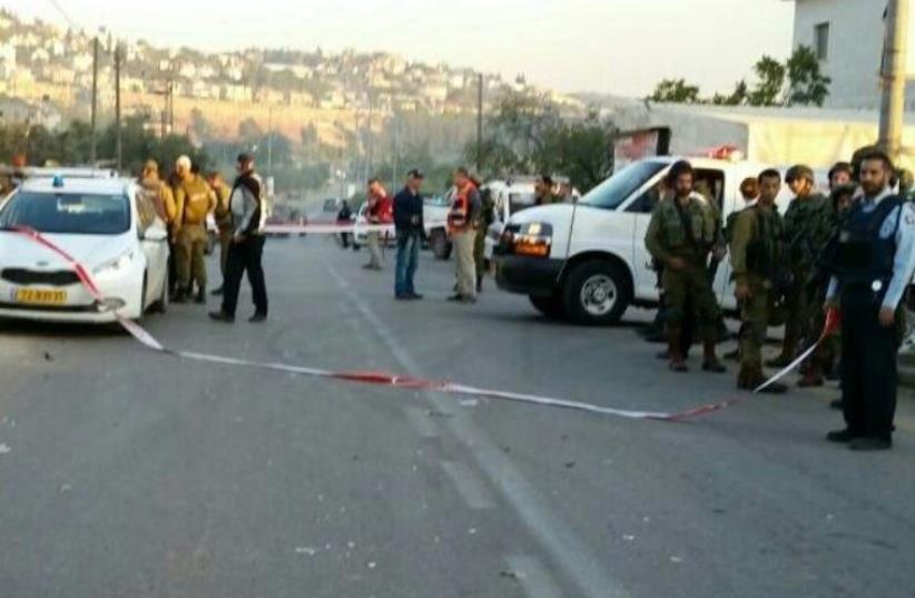Scene of vehicular terror attack near Beit Arieh in the West Bank (photo credit: COURTESY MDA)
