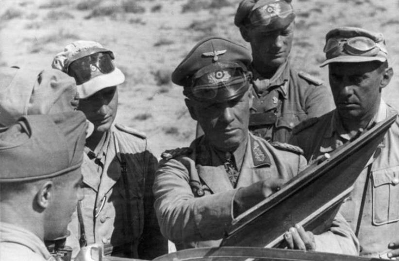 The Desert Fox, Field Marshal Erwin Rommel (Center), is seen during Nazi Germany's campaign in North Africa (photo credit: GERMAN FEDERAL ARCHIVE/WIKIMEDIA COMMONS)