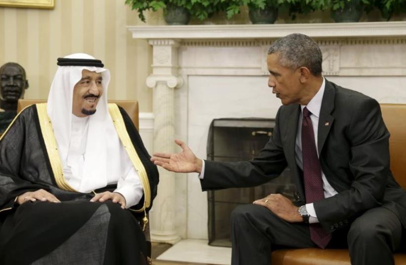 US President Barack Obama (R) welcomes Saudi King Salman to the White House (photo credit: REUTERS)