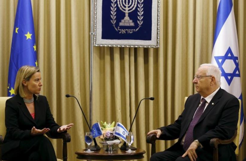 President Reuven Rivlin meeting with the European Union's foreign policy chief Federica Mogherini‏ (photo credit: REUTERS)