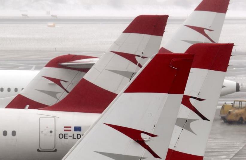 The tails of Austrian Airlines planes (photo credit: REUTERS)