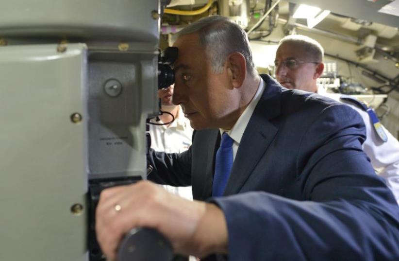 Netanyahu at the INS Rahav submarine arrival ceremony (photo credit: KOBI GIDEON/GPO)