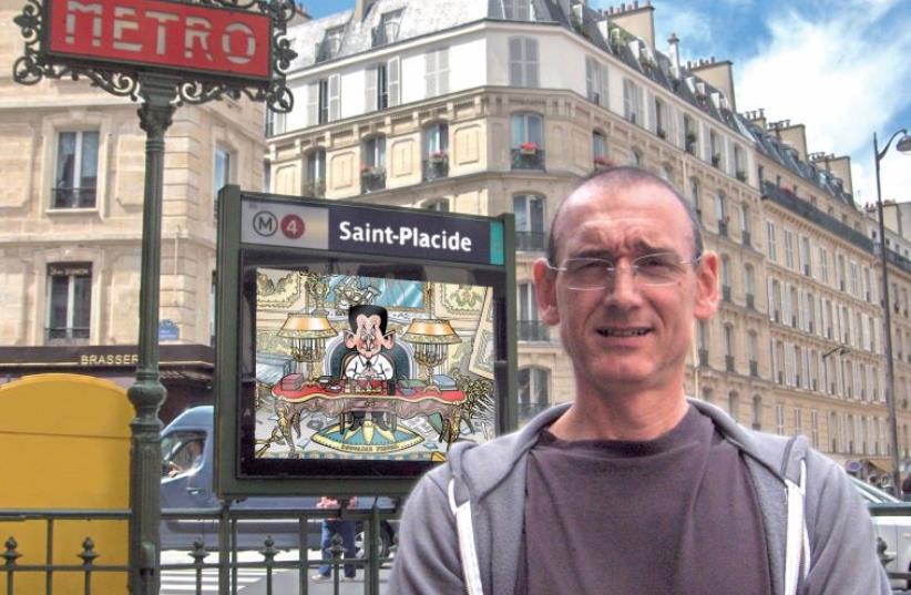 French illustrator Eric Laplace, a.k.a. Placide, outside the Saint-Placide Metro stop in Paris (photo credit: Courtesy)