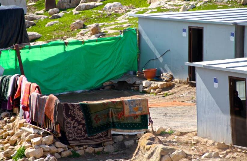 EU funded illegal Palestinian Beduin construction in the area of the Ma'aleh Adumim settlement.  (photo credit: TOVAH LAZAROFF)