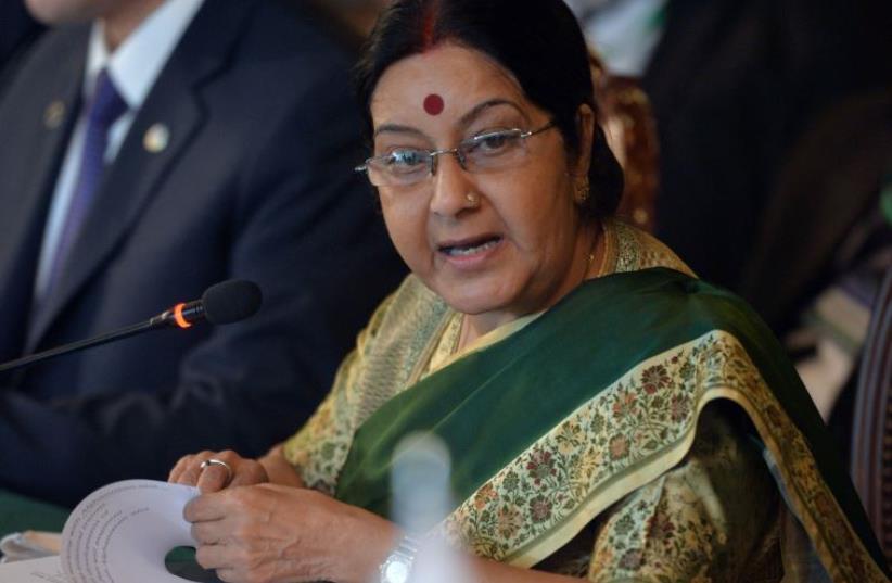 Indian External Affairs Minister Sushma Swaraj‏ (photo credit: AAMIR QURESHI / POOL / AFP)