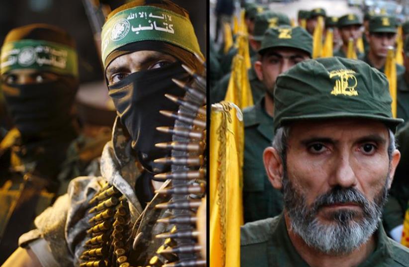 Hamas and Hezbollah fighters (photo credit: REUTERS)