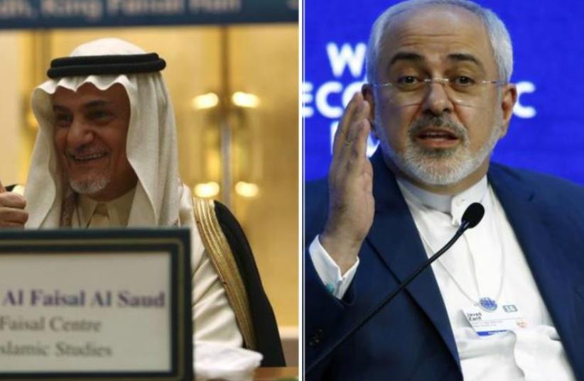 Saudi Prince Turki al-Faisal and Iranian Foreign Minister Javad Zarif.  (photo credit: REUTERS)