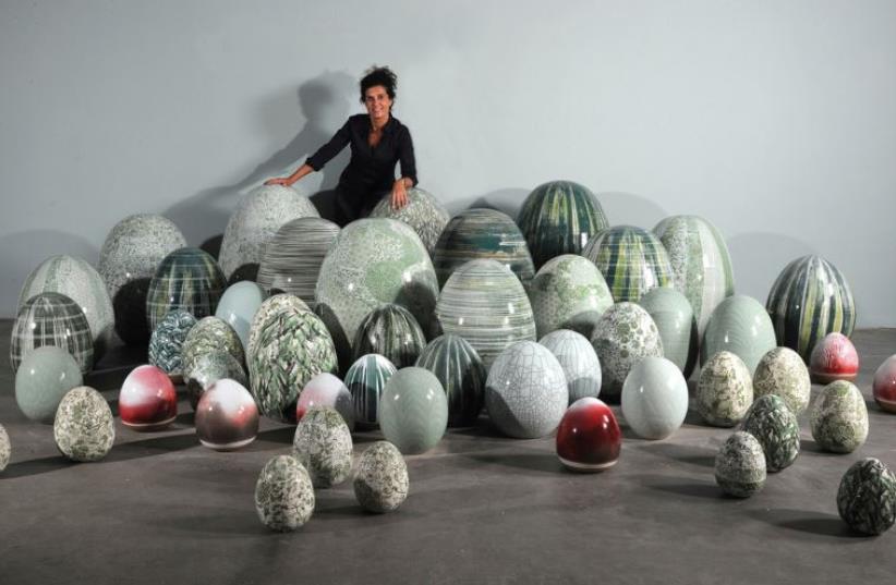 Ceramic artist Martha Rieger’s exhibition ‘Columbus’ Egg’ (photo credit: HAGIT GOREN)