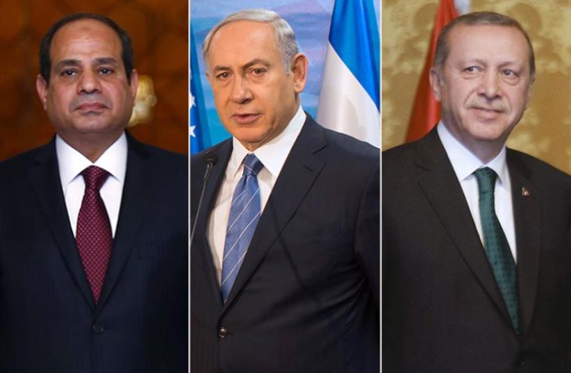 Erdogan Netanyahu and Sisi (photo credit: ATEF SAFADI / POOL / AFP,REUTERS)