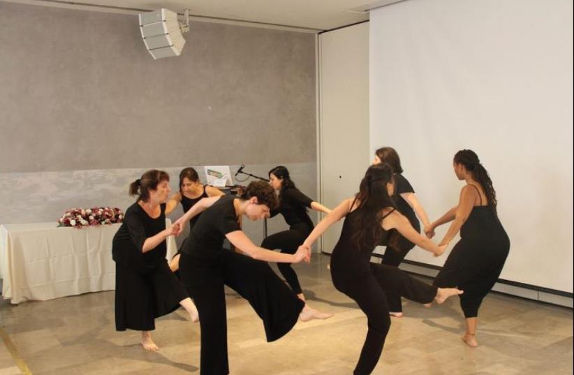 Dance of the Muses workshop, led by Miriam Rother (far left), for students and faculty at Bar-Ilan University (photo credit: MARIA DERECHYNA)