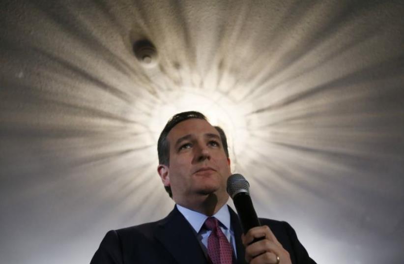 Republican US presidential candidate Ted Cruz speaks to supporters at his 2016 New Hampshire primary night rally (photo credit: REUTERS)
