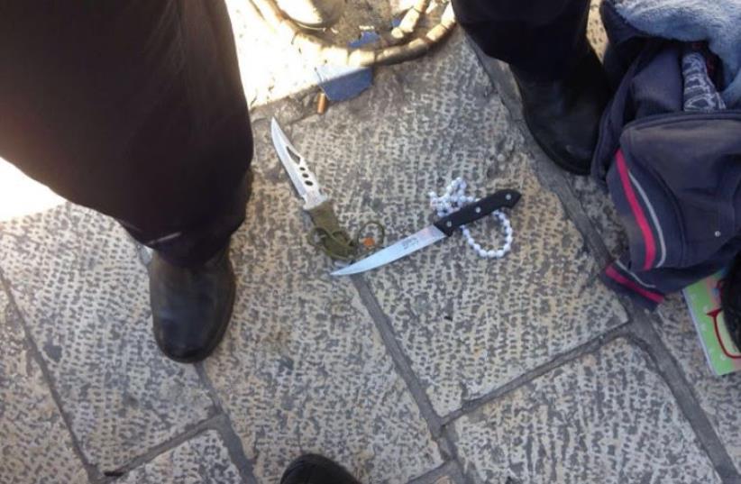 Knife used in attempted stabbing attack at Damascus Gate (photo credit: ISRAEL POLICE)