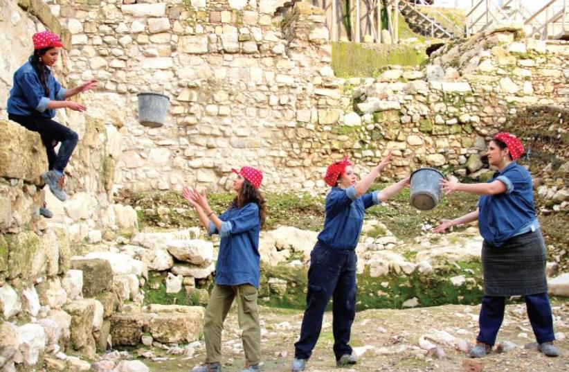 (Left to right) archeologists Ayala Dimant, Tehilla Zmiri, Shiran Ever and Dvora Cohen (photo credit: ADINA GRAHAM – CITY OF DAVID FOUNDATION)