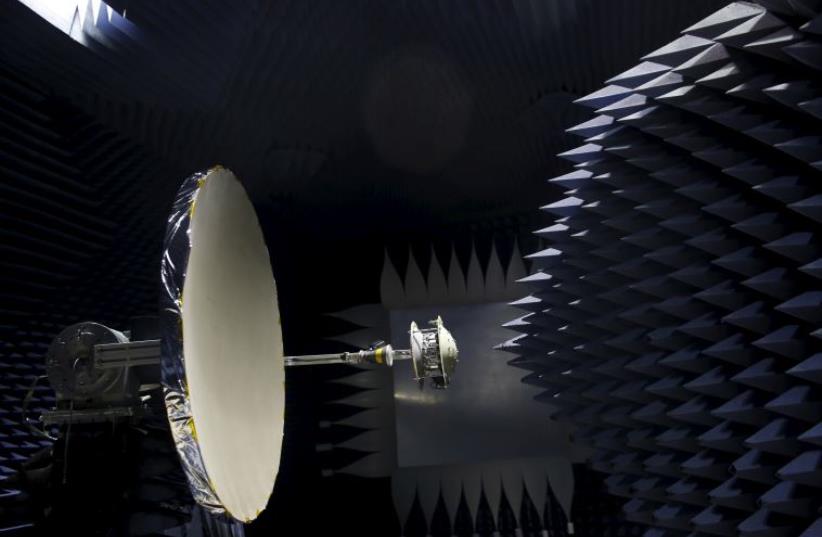 An anechoic chamber where Israeli startup Skyfi are testing their development, the first self-correcting antenna that can turn mini-satellites into powerful transmitters covering the globe to provide worldwide internet access, is seen in Rosh Ha'ayin, near Tel Aviv, Israel (photo credit: REUTERS)