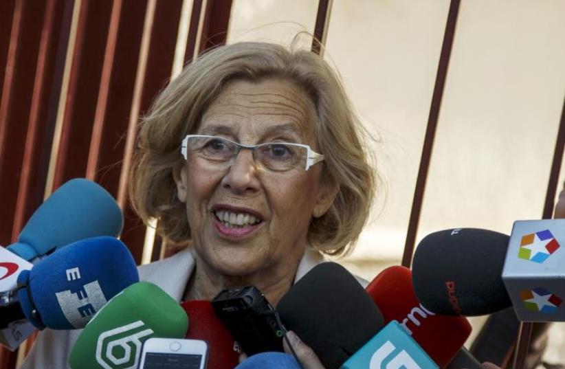 Madrid Mayor Manuela Carmena elected last May, a memebr of the left-wing party Ahora Madrid (Madrid Now), joins 'Mayors against anti-Semitism.' (photo credit: REUTERS)