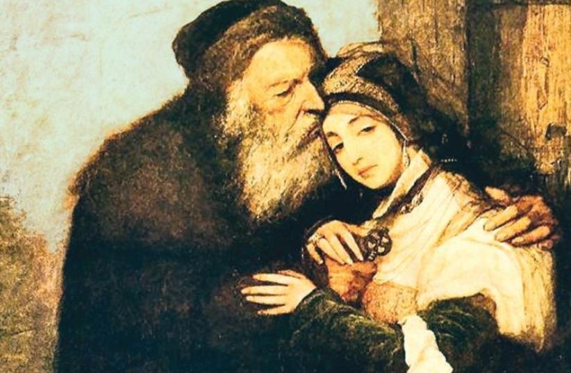 Shylock and his daughter, Jessica, in this painting by Maurycy Gottlieb: A storyline of brokenhearted fathers is still relevant today (photo credit: Wikimedia Commons)