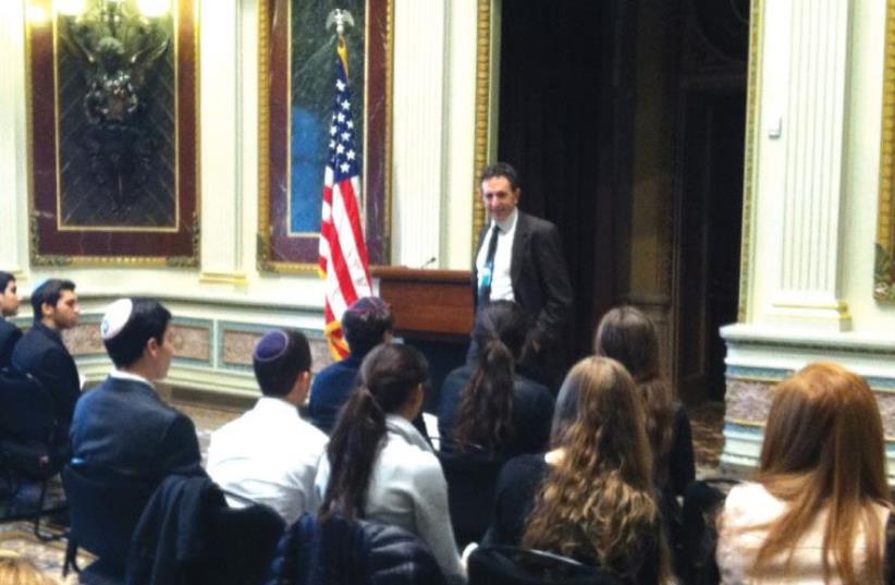 MATT NOSANCHUK, the Associate Director of Public Engagement serving as the liaison to the American Jewish community speaks at the White House (photo credit: Courtesy)