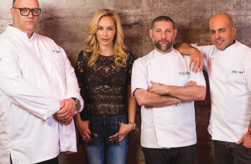 FEAST YOUR EYES: From left: chefs Moshik Roth, Assaf Granit and Meir Adoni – with host Miri Bohadana – in season two of ‘Game of Chefs.’ (photo credit: Courtesy)