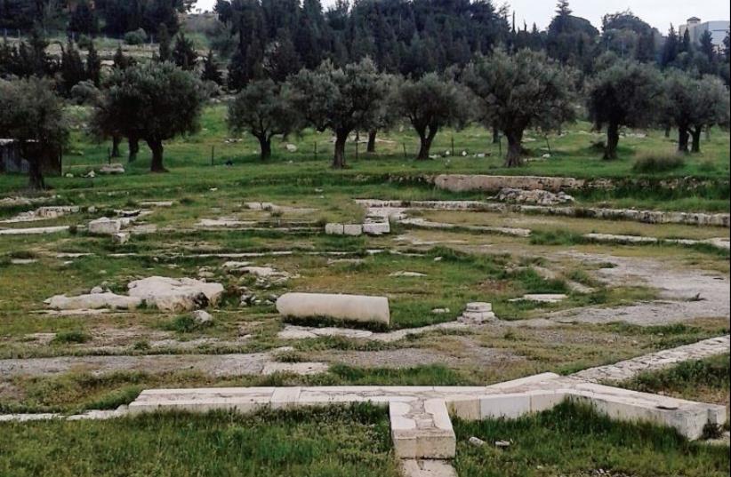 The ruins of the Kathisma today: The stone in the center of the octagon marks where Mary sat down to rest on her journey to Bethlehem (photo credit: GIL ZOHAR)