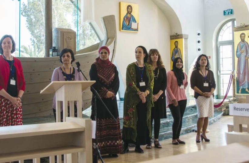 SPEAKERS AT the second annual International Women’s Day Symposium in Magdala on March 10. (photo credit: SARAH LEVI)