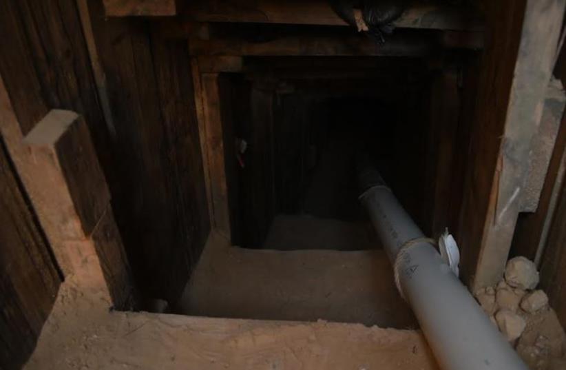 Opening to tunnel from Gaza uncovered by IDF on April 18, 2016  (photo credit: IDF)