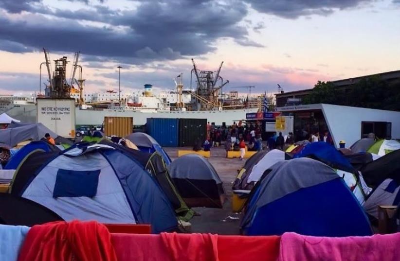 A refugee camp at the port of Piraeus, Greece, on April 24, 2016 (photo credit: MICHAEL WILNER)