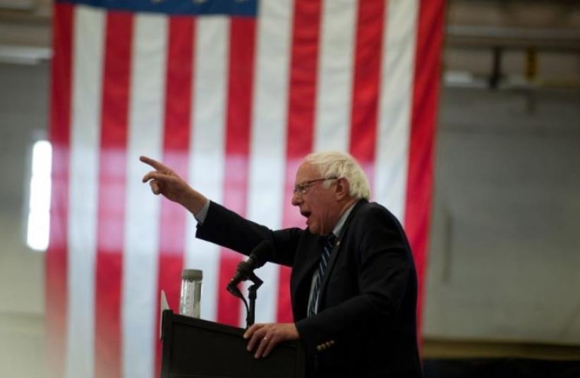 Democratic presidential candidate Bernie Sanders speaks to supporters in Pittsburgh (photo credit: AFP PHOTO)