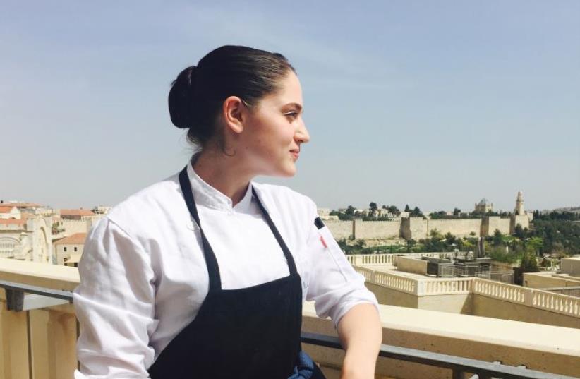 Simone Shapiro in her chef’s uniform, on the Mamilla Hotel Rooftop (photo credit: SIMONE SHAPIRO)